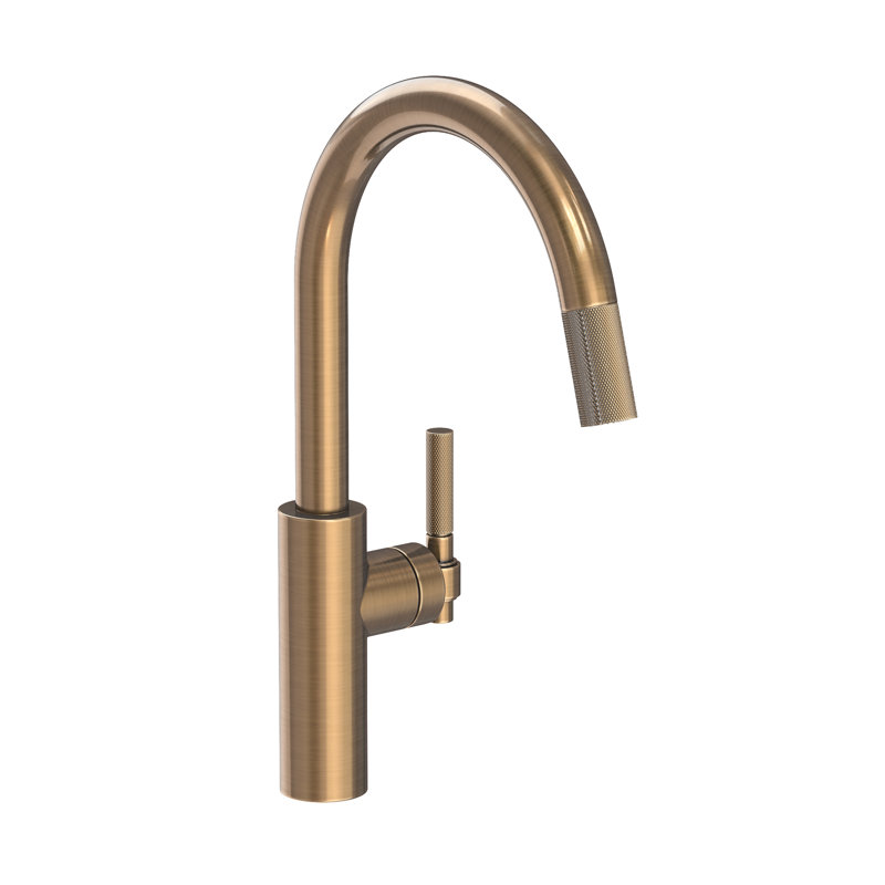 Muncy Single Handle Pull Down Kitchen Faucet, Antique Brass