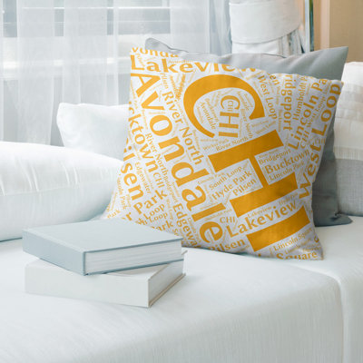 Illinois Districts Word Art Leather Throw Pillow Cover