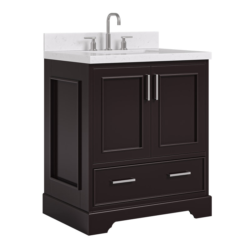 30.25'' Single Bathroom Vanity with Carrara Quartz Top, Espresso