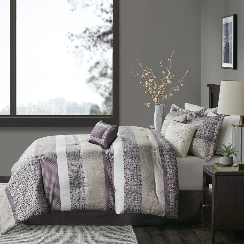 Purple 7 Piece Comforter - Queen Bedroom Decor 7 In Size, Purple, Queen Comforter + 6 Additional Pieces