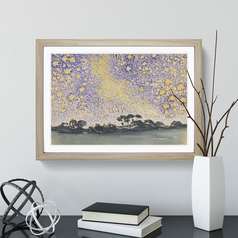 Landscape with Stars Vol.2 by Henri-Edmond Cross - Picture Frame Painting, 27cm H x 36cm W x 2cm D, Oak Framed