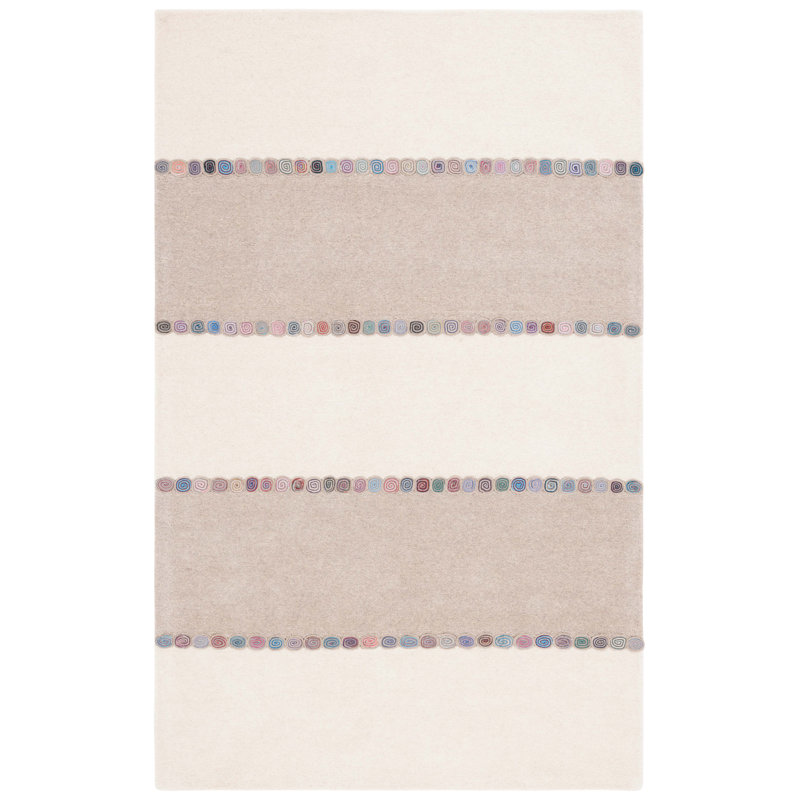 Krislee Hand Tufted Wool/Cotton Striped Rug in Beige/Ivory, Rectangle 8' x 10'