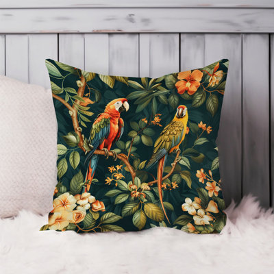 Birds & Botanical Plants Parrots Pattern III Pillow Cover
