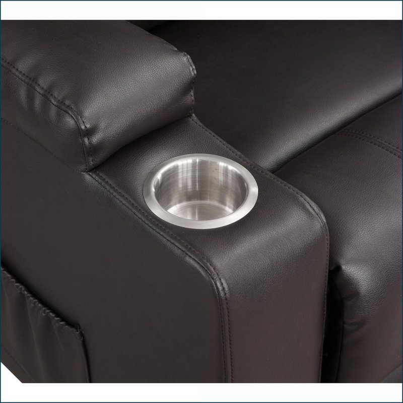 Recliners Power Lift with 2 Cup Holders | Walnut Brown Leather Aire