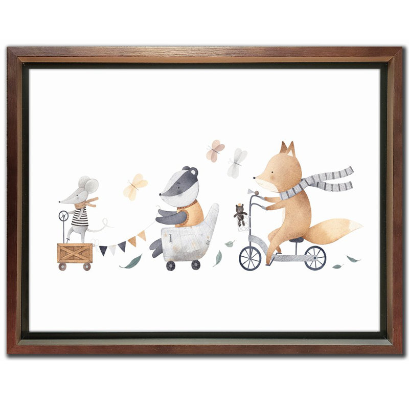 Animaux sur toile, art mural, Cadre d'angle fermé brun, H 15 po x l 19 po