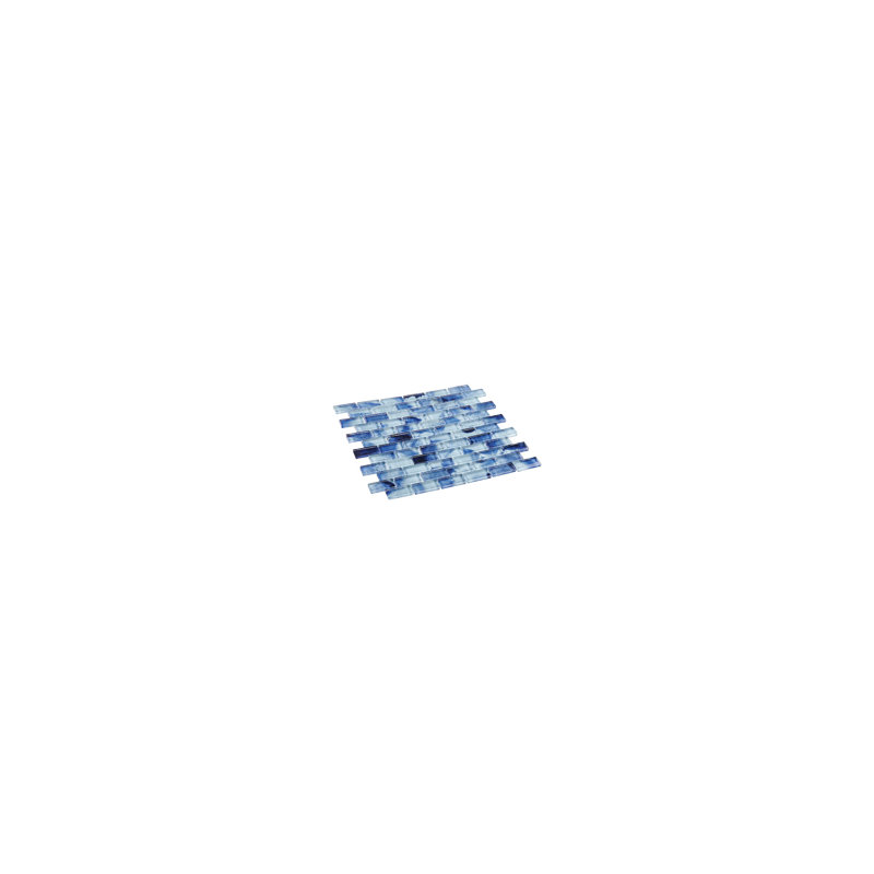 Bluz 1-in. x 2-in. Brick Joint Marble Look Glossy Glass Wall and Floor Mosaic Tile, Cyan