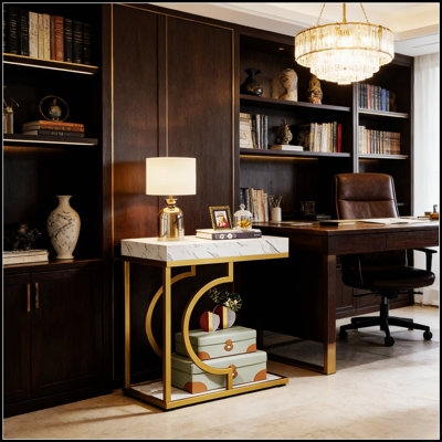 Stylish Faux Marble End Table with Compact Design and Stable Gold Frame, Perfect for Modern Home Decor and Small Spaces.