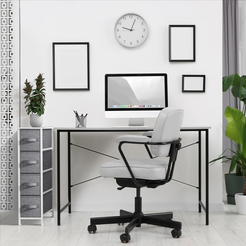 Sorbus 4 Drawers Narrow Dresser with Steel Frame, Wood Top & Fabric Bins, White/Gray