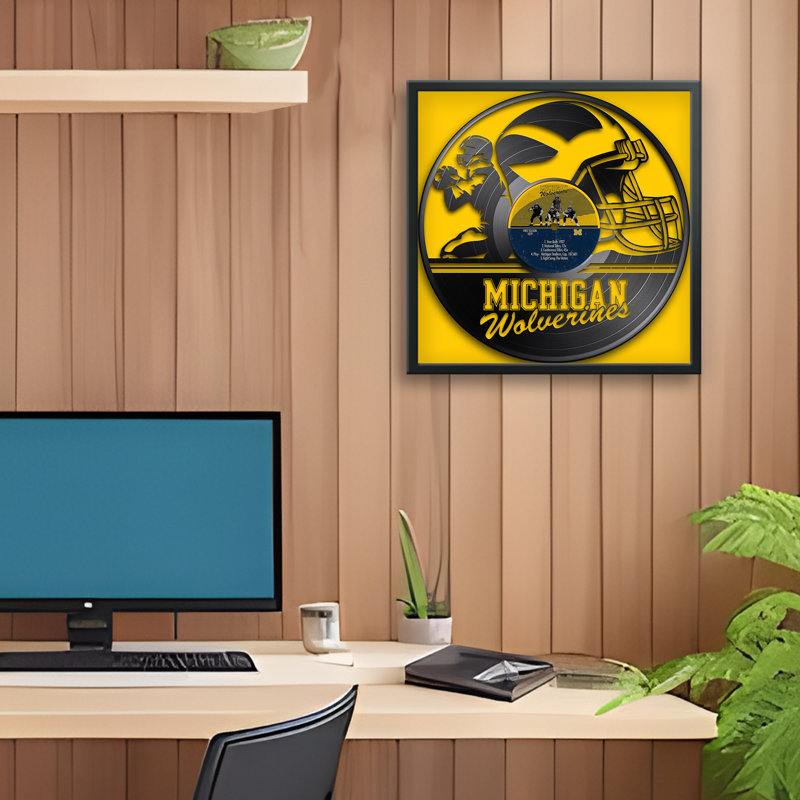 Disque vinyle NCAA-CLC Michigan Wolverines, football américain, impression encadrée 13" x 13", NCAA Michigan Wolverines