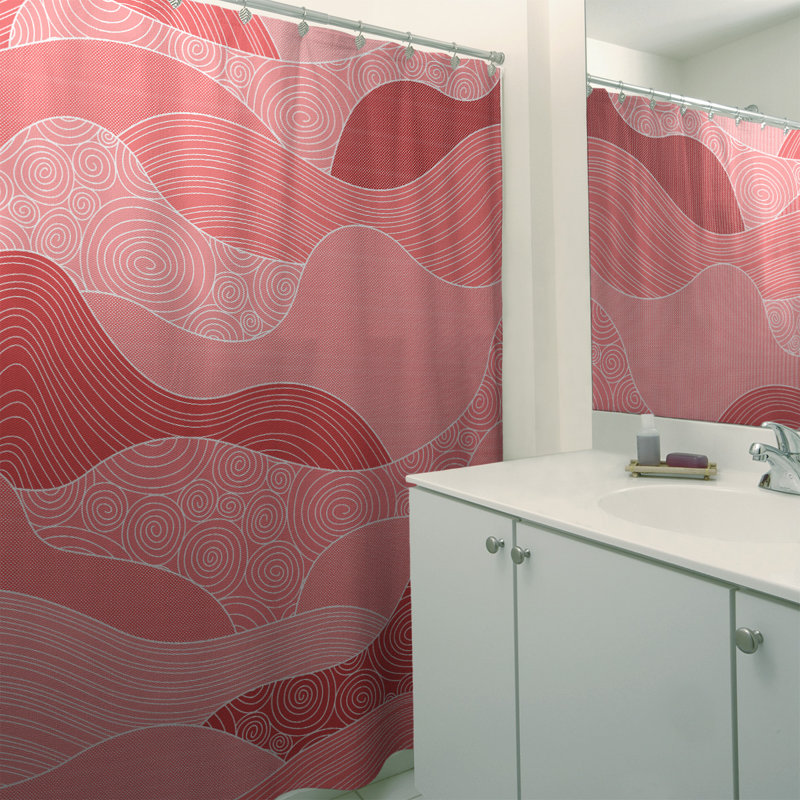 Rideau de douche simple à vagues dessiné à la main Classic, Rouge