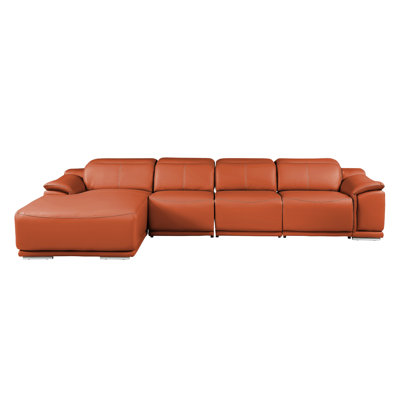 DivanItalia Camel Left-Facing 4-Piece L-Shaped Sectional in Top-Grain Italian Leather with 3 Power Recliner & Adjustable Headrests