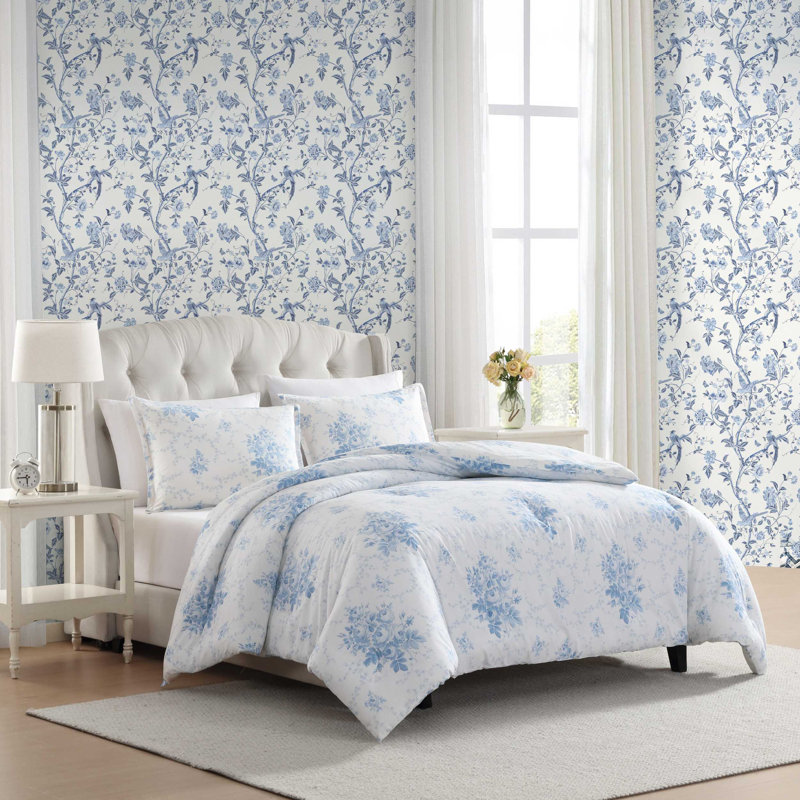 Ensemble de housse de couette réversible en coton bleu Laura Laura, Bleu, Housse de couette grand et 2 taies d'oreiller stan