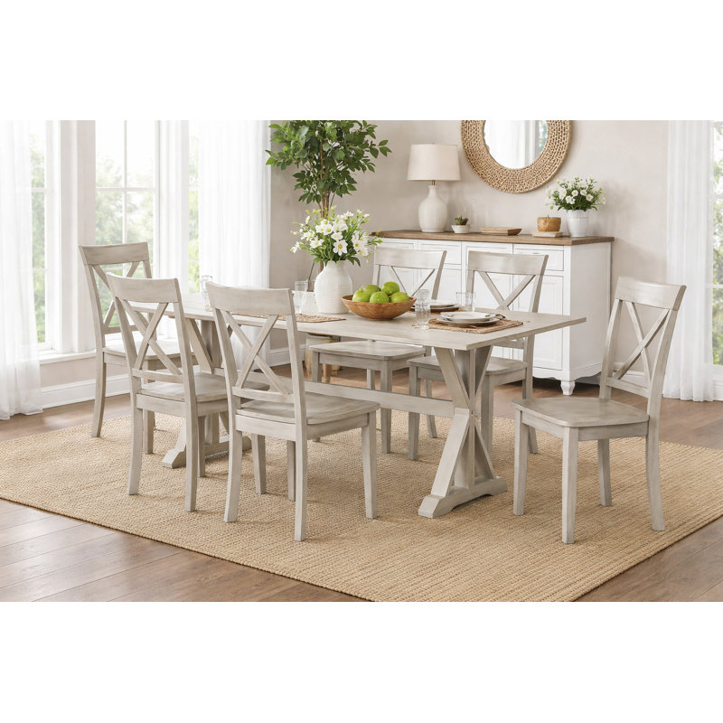 Williamsbridge Rubberwood Solid Wood Dining Set, 7 Piece