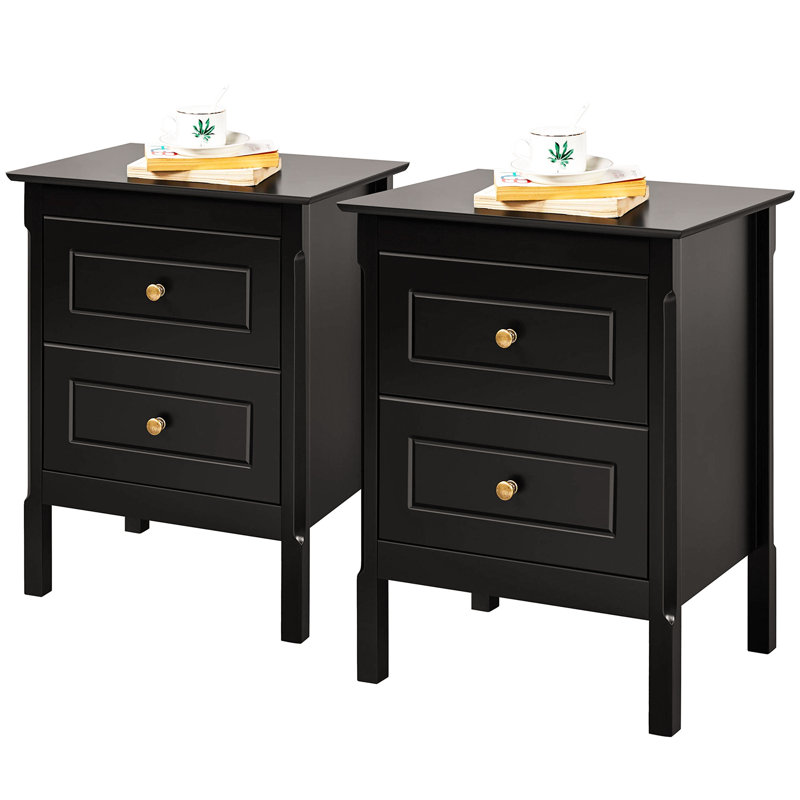 Anestin 48cm W Solid Wood Bedside Table, Black