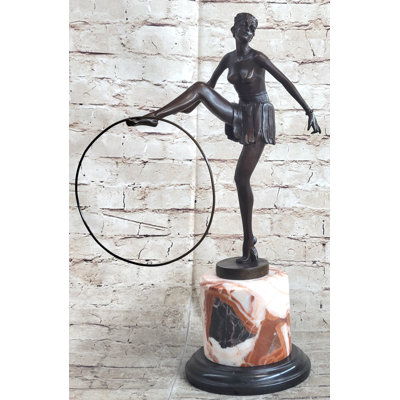 Kanai Alonozo Vibrant 1930 danseuse nue Hula Hoop Sculpture en bronze Statue Art déco