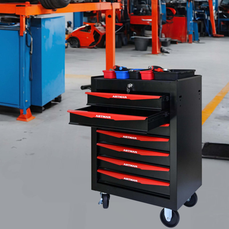 Coffre à outils roulant en métal avec 7 tiroirs, armoire à 7 tiroirs avec glissières à roulement à billes, coffre à outils en acier