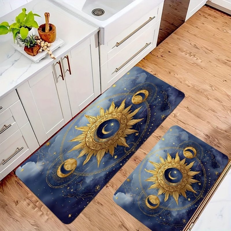 Tapis de cuisine bleu marine Sun Moon, 2 pièces pour décoration céleste