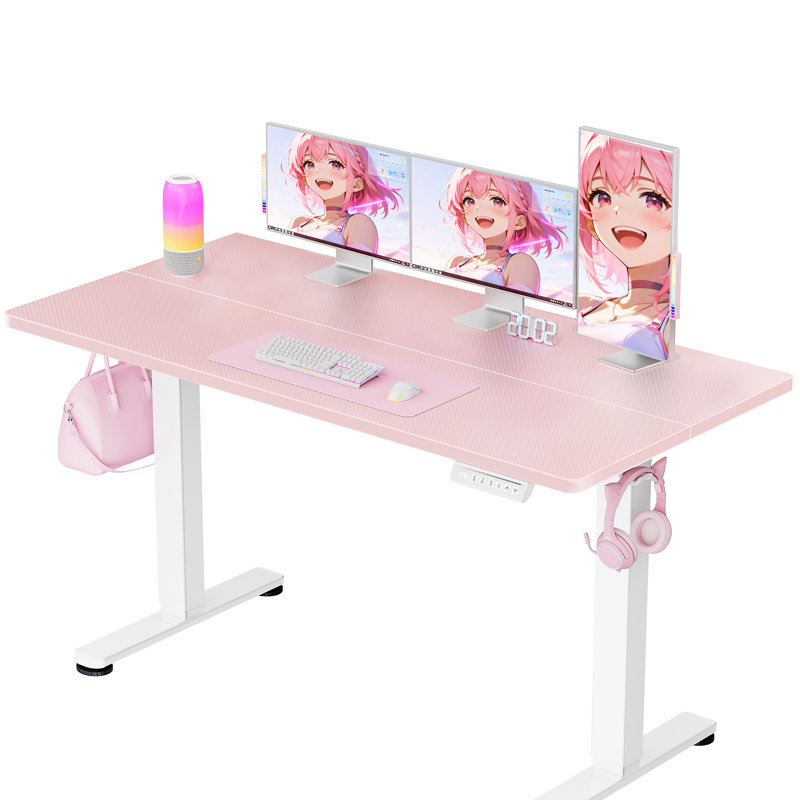 Bureau debout réglable en hauteur l 55 po Artia, Rose/Blanc