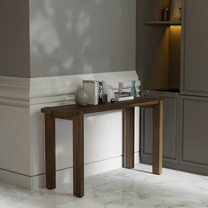 Solid Wood Modern Console Table – Coffee Brown Mocha Finish, Entryway Table for Hallway or Living Room, Narrow Design