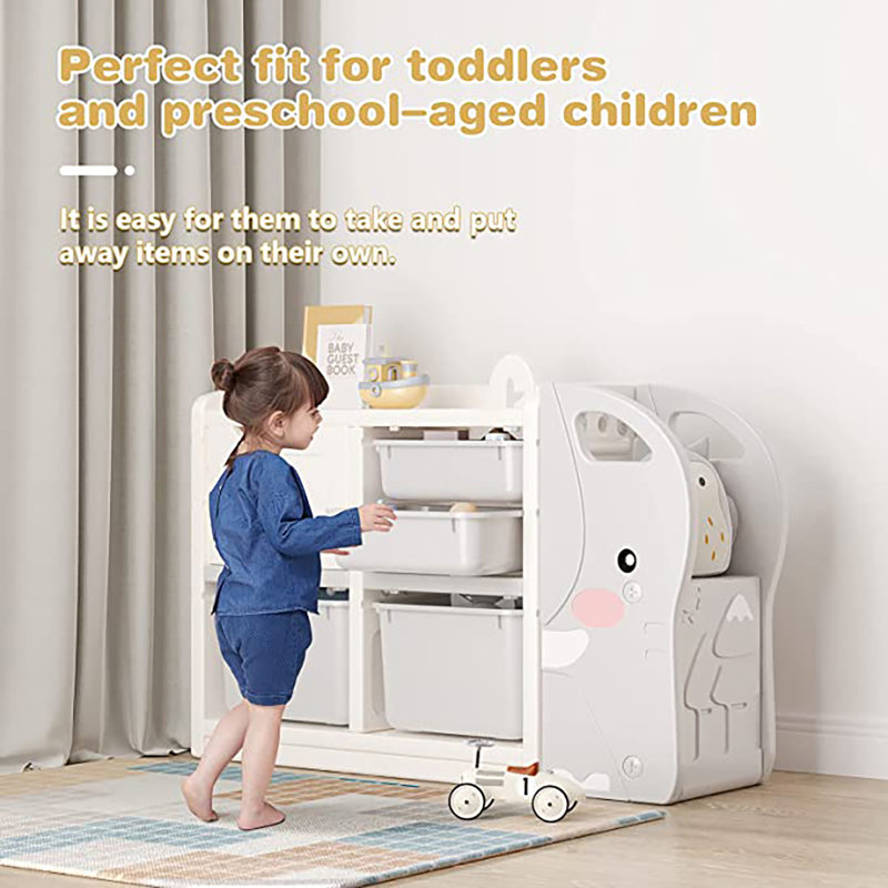 Zoomie Kids Kids Storage Unit, 101x 64x32cm Toy Organiser Cabinet With Removable Bins Boxes, 2-tier Elephant Toy Chest, Children’s Bookshelf Display Stand Shelf