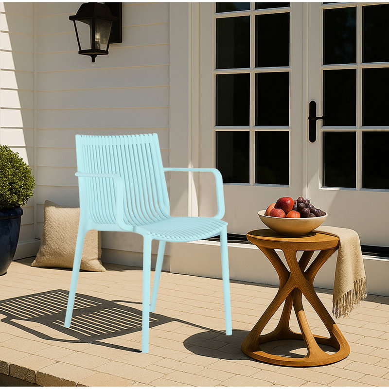 Modern Plastic Armchairs For Indoor And Outdoor Spaces, 4Pcs , All-Weather, Ergonomic Slatted Back, Blue, , Instant Setup, Pop - Up Business Events All-Weather Stackable