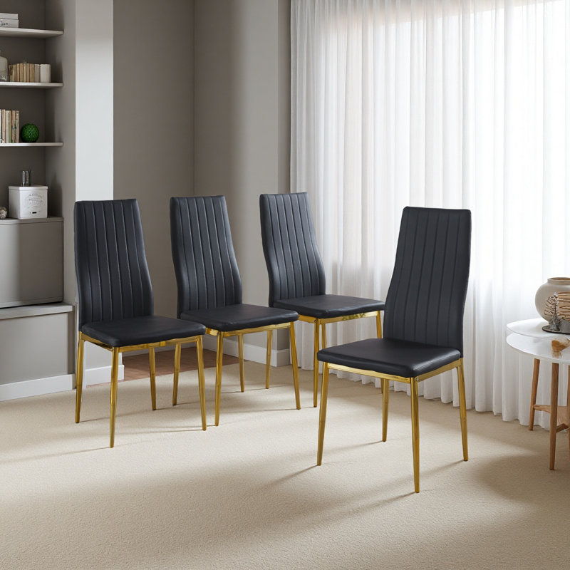 Ensemble de 4 chaises, Noir, Doré