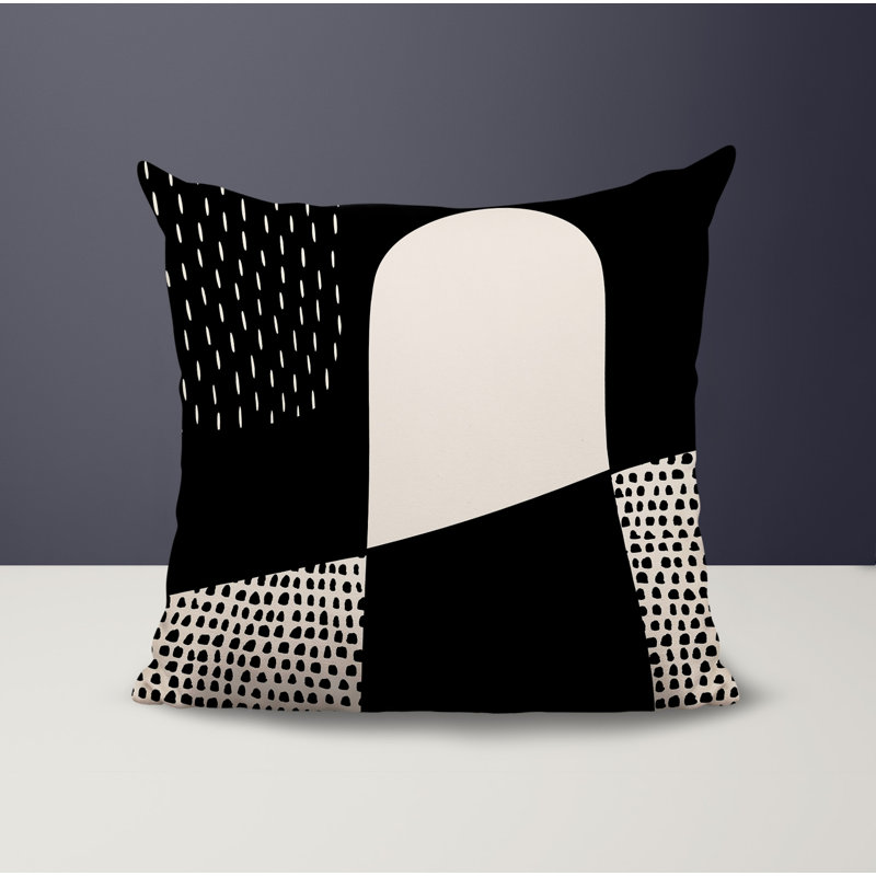 Coussin carré intérieur / extérieur pia, H 15 po x l 15 po, Noir/Blanc cassé