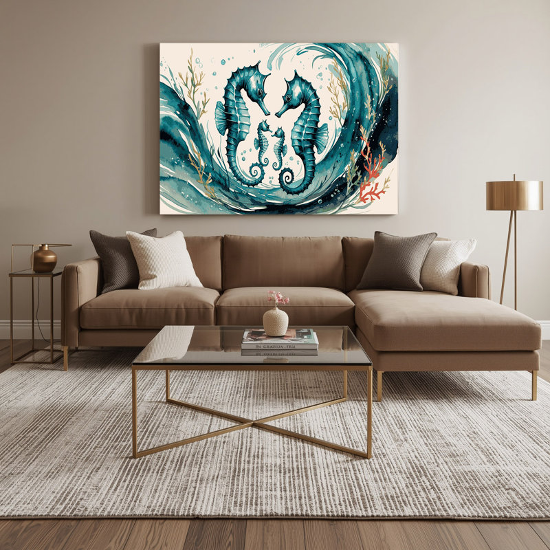 «Coastal Seahorse Family», art mural sur toile vert, H 8 po x l 10 po