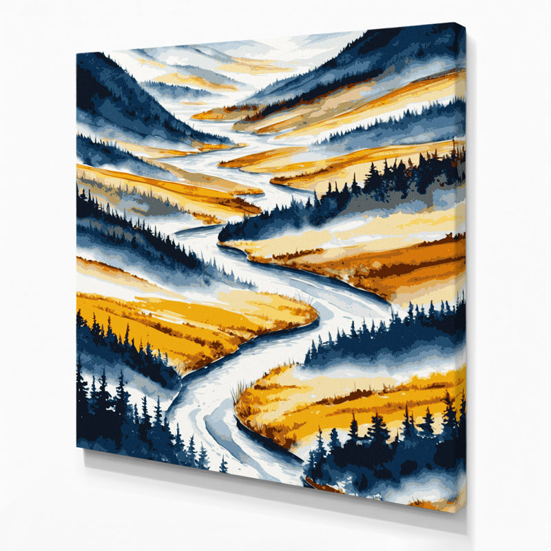 Aquarelle, paysage, 62, toile beige, H 16 po x l 16 po