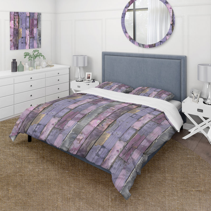 Ensemble de housse de couette en bois de grange récupéré lilas, Housse de couette très grand + 2 taies décorativ