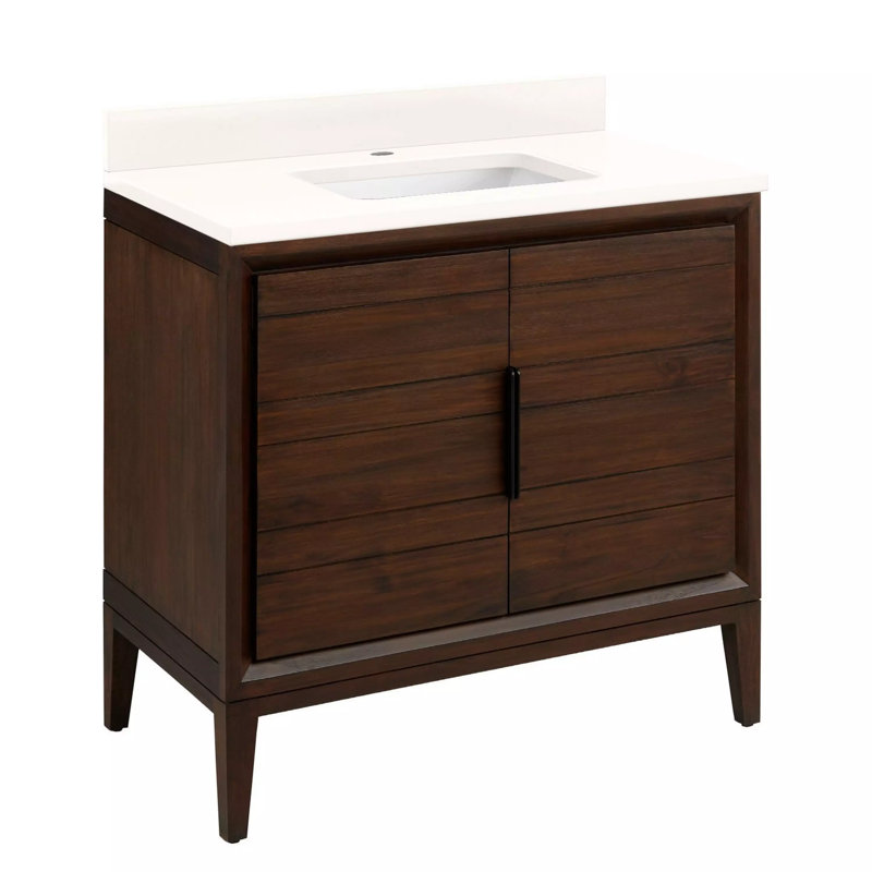Aliso 36" Single Bathroom Vanity, Arctic White Quartz, Single-Hole Centered, Java