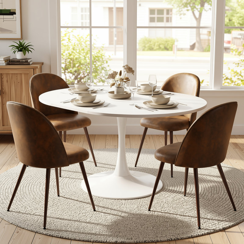 Ensemble de table de salle à manger extensible 5 pièces avec 4 chaises rembourrées, Blanc, Brun