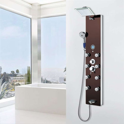 BathSelect Elegant Oil-Rubbed Bronze Stainless Steel Rainfall Shower Panel with Body Jets & Handheld Shower