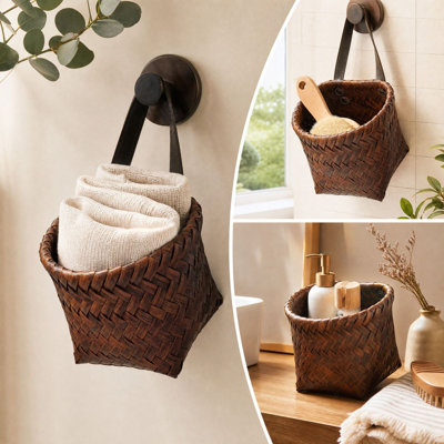 Panier de rangement mural tissé, organisateur suspendu multifonctionnel pour la cuisine, la salle de bain, le salon, le rangement intérieur et la décoration des articles ménagers.