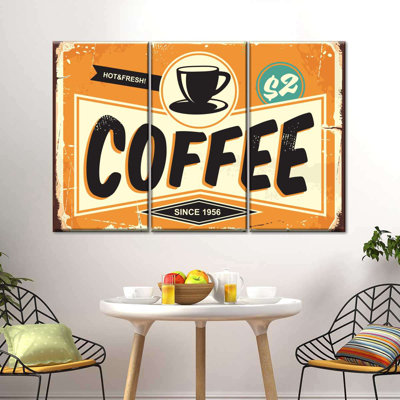 "Food and Drink", "Hot and Fresh Coffee", ensemble de 3 impressions sur toile par Retro Revival