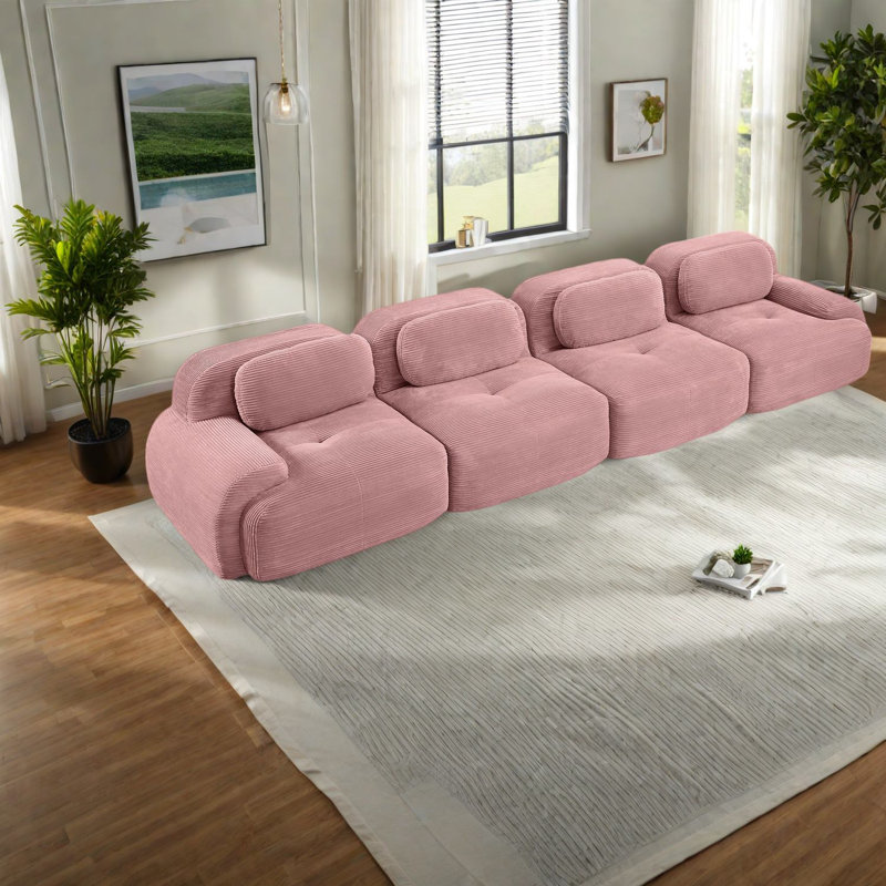 Canapés ergonomiques en velours côtelé rose, canapé modulaire confortable à 4 places pour les maisons