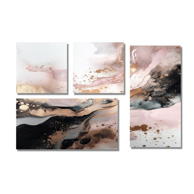 «Pink Gold Splash», art mural en marbre abstrait 4 pièces