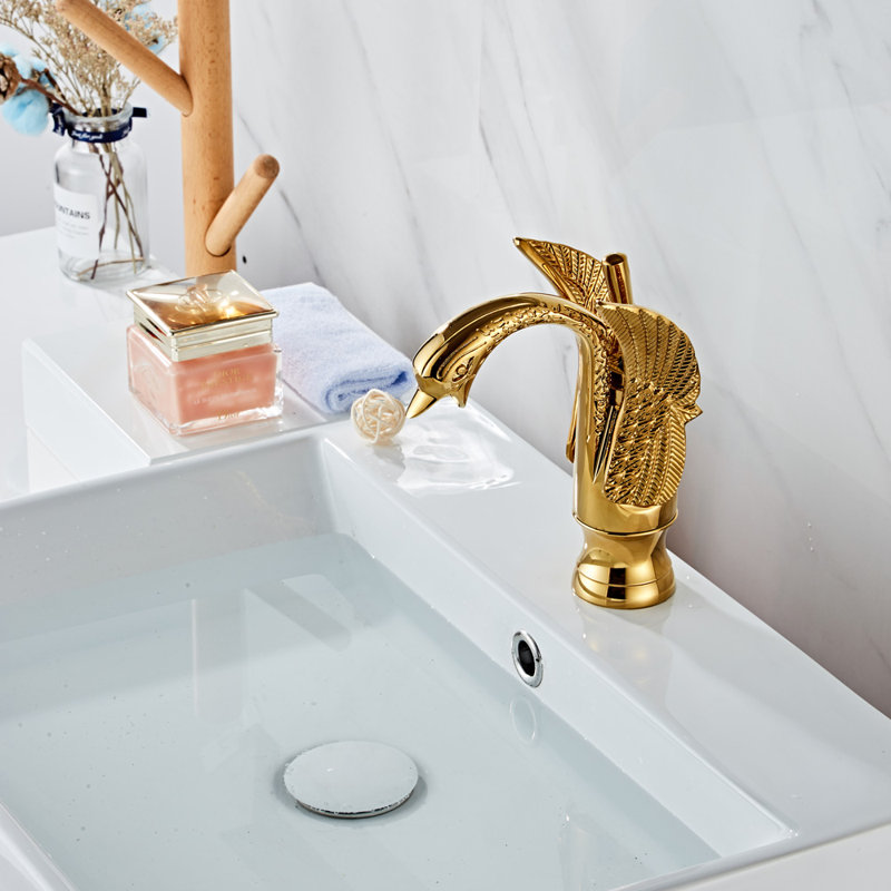 Robinet pour salle de bain à poignée simple avec drain, Nickel poli brillant