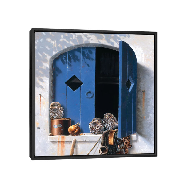 «Visiting Birds I», impression sur toile, H 18 po x l 18 po x P 1,5 po, Toile avec cadre noir, Pas de tapis
