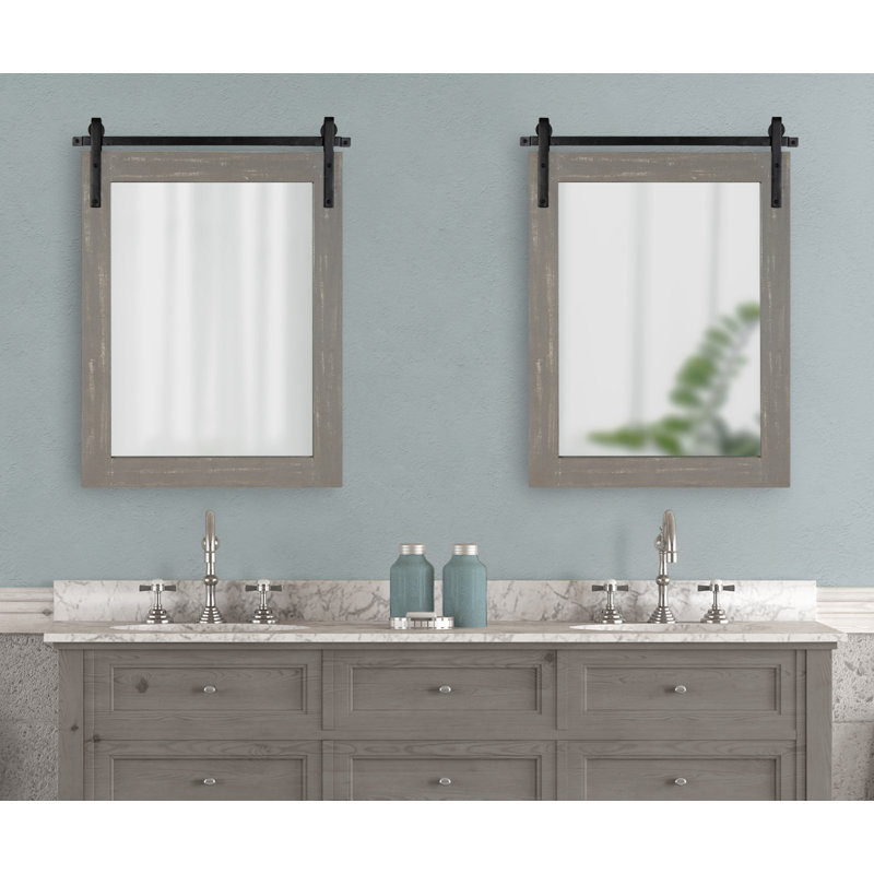 Dayanah Modern Farmhouse Distressed Accent Mirror, Grey, 22" x 30"