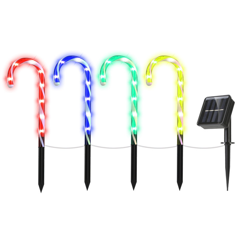 Lumières solaires de Noël en forme de canne de Noël avec 8 modes d'éclairage