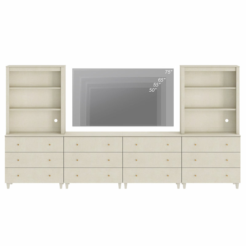 Lysiane Entertainment Center And Bookshelves Set With Drawers For 75" Tvs, Oak