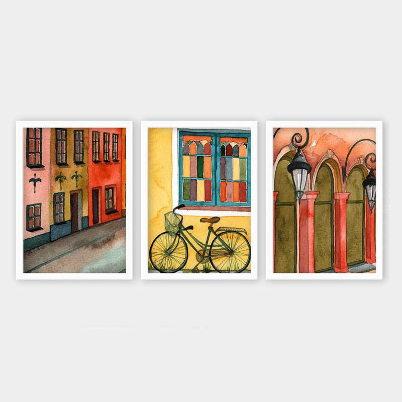 Superbe ensemble de peintures décoratives encadrées (3 pièces) de 21,7 po x 29,5 po chacune | Cadre 100% bois avec polystyrène de 0,8 pouce | Impression numérique UV | Parfait pour la décoration murale de salon, de bureau et de galerie