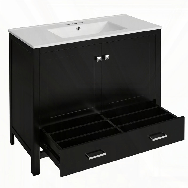 Meuble-lavabo 36 po avec lavabo en céramique, Noir
