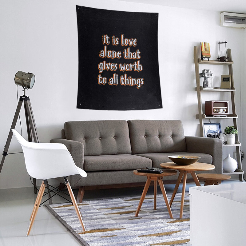 Tapisserie tableau noir de polyester love quot, H 80 po x l 68 po, Orange