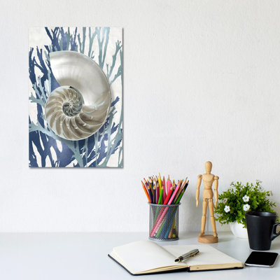 Coquille corail bleu turquoise II - Estampe numérique sur toile tendue avec châssis