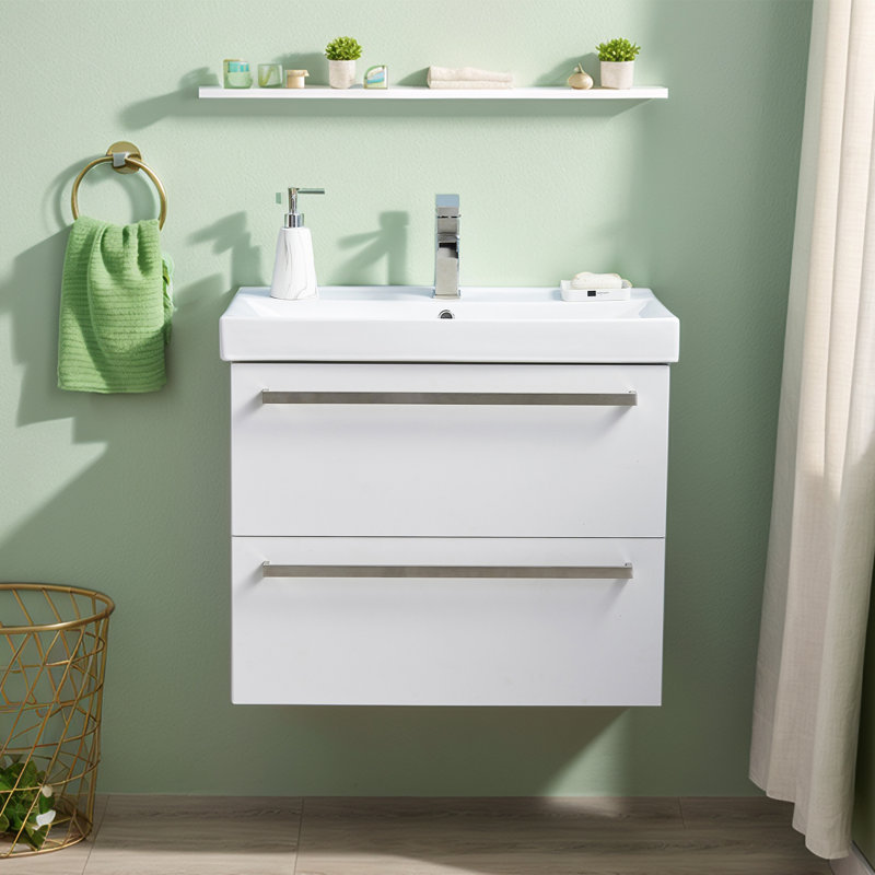 Ensemble de meuble-lavabo mural moderne 30 po 2 tiroirs simple blanc mat 2 tiroirs