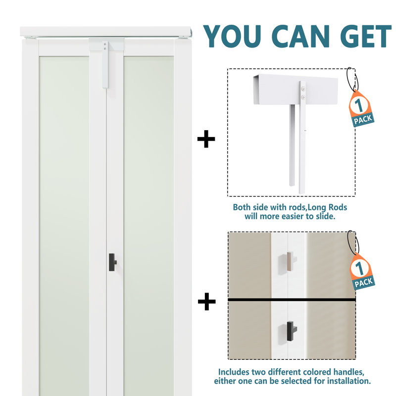 60 in. x 80 in. White MDF Bi-Fold Door with Frosted Glass Panels