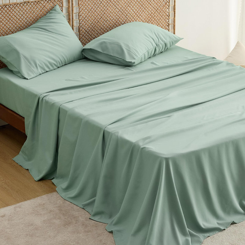 Bedsure Polyester & Rayon Derived from Bamboo Sheets, Twin Sheet Set with 1 Pillowcases, Sage Green