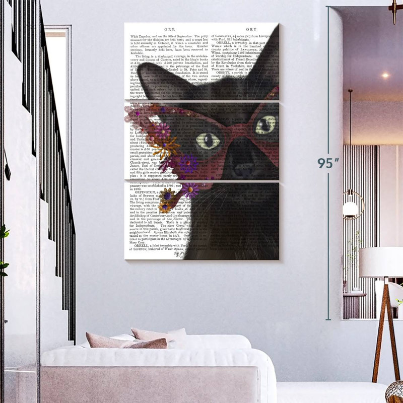 Chat Ketti et verres à fleurs II, H 74 po x l 48 po